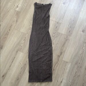 Ribbed Brown Sleeveless Dress